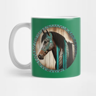 Western Horse Tribal Turquoise Stripe Design for Boys Men Mug